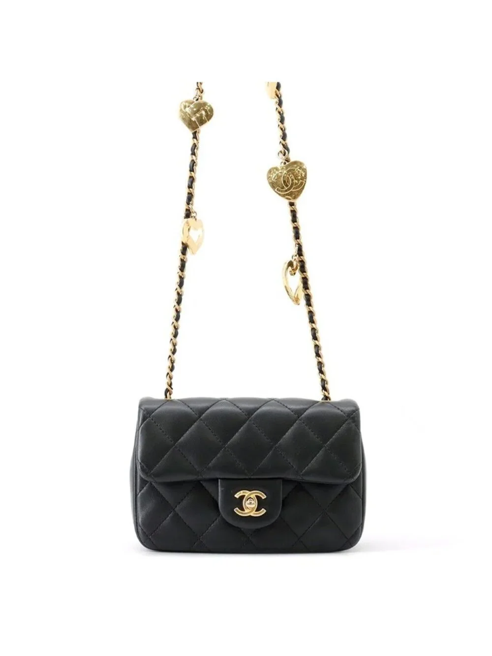Chanel Chain Shoulder Bag Mini Quilted CC Logo Lambskin Black